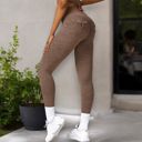 Beige Small Women's High Waist Seamless Leggings with Back Pocket Detail