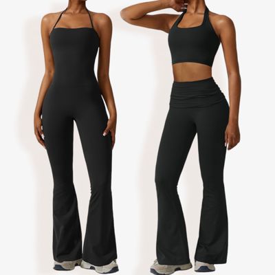 Women's Flared Halter Neck Jumpsuit Convert to High Waist Flared Yoga Pants