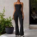 Black Small Women's Flared Halter Neck Jumpsuit Convert to High Waist Flared Yoga Pants