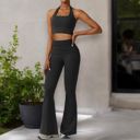 Black Small Women's Flared Halter Neck Jumpsuit Convert to High Waist Flared Yoga Pants