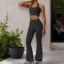 Black Small Women's Flared Halter Neck Jumpsuit Convert to High Waist Flared Yoga Pants