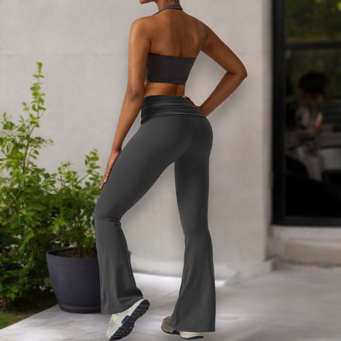 Women's Flared Halter Neck Jumpsuit Convert to High Waist Flared Yoga Pants
