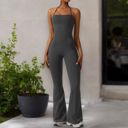 Gray Large Women's Flared Halter Neck Jumpsuit Convert to High Waist Flared Yoga Pants