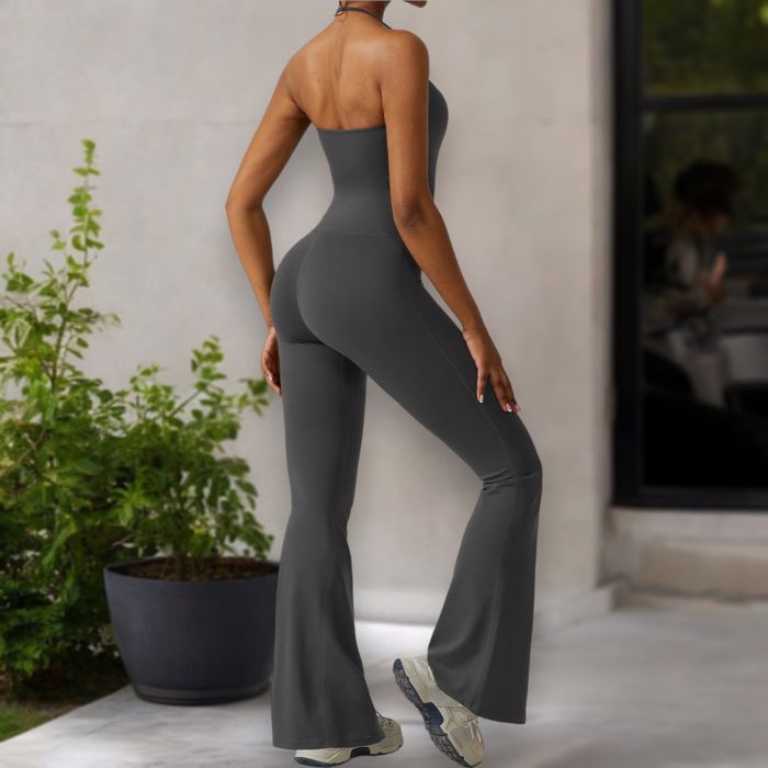 Women's Flared Halter Neck Jumpsuit Convert to High Waist Flared Yoga Pants