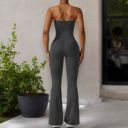 Gray Large Women's Flared Halter Neck Jumpsuit Convert to High Waist Flared Yoga Pants