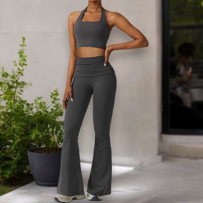 Women's Flared Halter Neck Jumpsuit Convert to High Waist Flared Yoga Pants