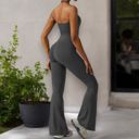Gray Small Women's Flared Halter Neck Jumpsuit Convert to High Waist Flared Yoga Pants