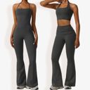 Gray XL Women's Flared Halter Neck Jumpsuit Convert to High Waist Flared Yoga Pants
