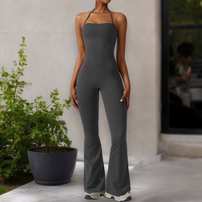 Women's Flared Halter Neck Jumpsuit Convert to High Waist Flared Yoga Pants