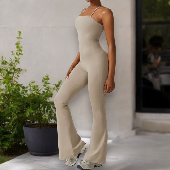 Women's Flared Halter Neck Jumpsuit Convert to High Waist Flared Yoga Pants