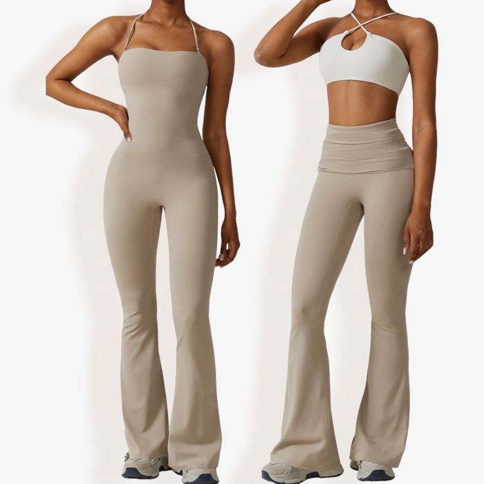 Women's Flared Halter Neck Jumpsuit Convert to High Waist Flared Yoga Pants
