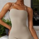 Beige Small Women's Flared Halter Neck Jumpsuit Convert to High Waist Flared Yoga Pants