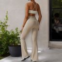 Beige Small Women's Flared Halter Neck Jumpsuit Convert to High Waist Flared Yoga Pants