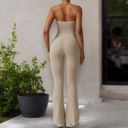 Beige Small Women's Flared Halter Neck Jumpsuit Convert to High Waist Flared Yoga Pants