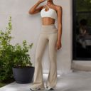 Beige XL Women's Flared Halter Neck Jumpsuit Convert to High Waist Flared Yoga Pants