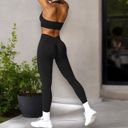 Black Large Women's Halter Neck Sports Bra with Elastic Band and V-Neckline