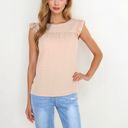 Beige Small Sleeveless Swiss Dot Ruffle Blouse With Pintuck Detail