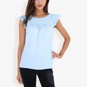 Blue Large Sleeveless Swiss Dot Ruffle Blouse With Pintuck Detail