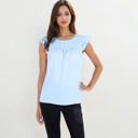 Blue Large Sleeveless Swiss Dot Ruffle Blouse With Pintuck Detail