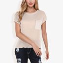 Beige Large Sleeveless Knit Top with Ribbed Texture and Front Patch Pocket