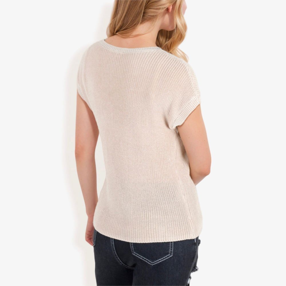 Sleeveless Knit Top with Ribbed Texture and Front Patch Pocket