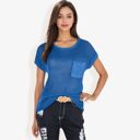 Blue Large Sleeveless Knit Top with Ribbed Texture and Front Patch Pocket