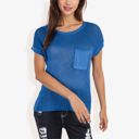 Blue Large Sleeveless Knit Top with Ribbed Texture and Front Patch Pocket