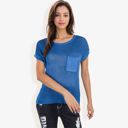 Blue Large Sleeveless Knit Top with Ribbed Texture and Front Patch Pocket