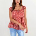  Floral Print Peplum Top with Square Neck and Short Flutter Sleeves