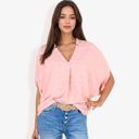 Pink Large V-Neck Dolman Sleeve Blouse