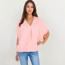 Pink Large V-Neck Dolman Sleeve Blouse