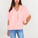 Pink Large V-Neck Dolman Sleeve Blouse