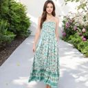  Smocked Strapless Maxi Dress with Floral Print and Tiered Hem