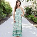 Green Large Smocked Strapless Maxi Dress with Floral Print and Tiered Hem