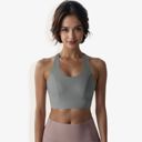 Gray Medium Women's High Impact Racerback Sports Bra with Seamless Design and Removable Padding