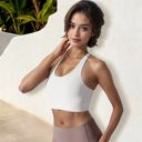 White Medium Women's High Impact Racerback Sports Bra with Seamless Design and Removable Padding