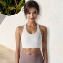 White Small Women's High Impact Racerback Sports Bra with Seamless Design and Removable Padding