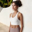 White XL Women's High Impact Racerback Sports Bra with Seamless Design and Removable Padding