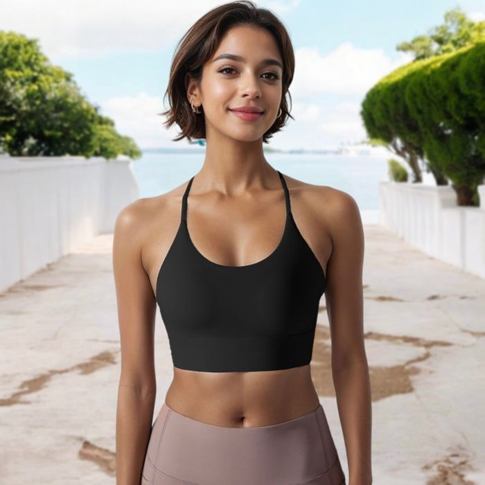 Women's Low Impact Strappy Sports Bra with Lightweight Breathable Fabric and Seamless Finish