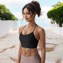 Black Medium Women's Low Impact Strappy Sports Bra with Lightweight Breathable Fabric and Seamless Finish