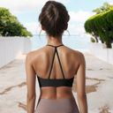 Black Medium Women's Low Impact Strappy Sports Bra with Lightweight Breathable Fabric and Seamless Finish