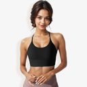 Black XL Women's Low Impact Strappy Sports Bra with Lightweight Breathable Fabric and Seamless Finish
