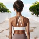 White Medium Women's Low Impact Strappy Sports Bra with Lightweight Breathable Fabric and Seamless Finish
