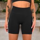 Black Large Women's High-Waisted Seamless Biker Shorts Ribbed Compression Yoga Workout Shorts for Fitness and Running