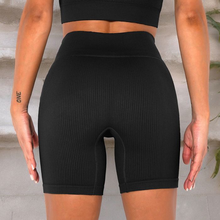Women's High-Waisted Seamless Biker Shorts Ribbed Compression Yoga Workout Shorts for Fitness and Running