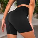 Black Medium Women's High-Waisted Seamless Biker Shorts Ribbed Compression Yoga Workout Shorts for Fitness and Running