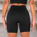 Black Small Women's High-Waisted Seamless Biker Shorts Ribbed Compression Yoga Workout Shorts for Fitness and Running