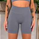 Gray Large Women's High-Waisted Seamless Biker Shorts Ribbed Compression Yoga Workout Shorts for Fitness and Running