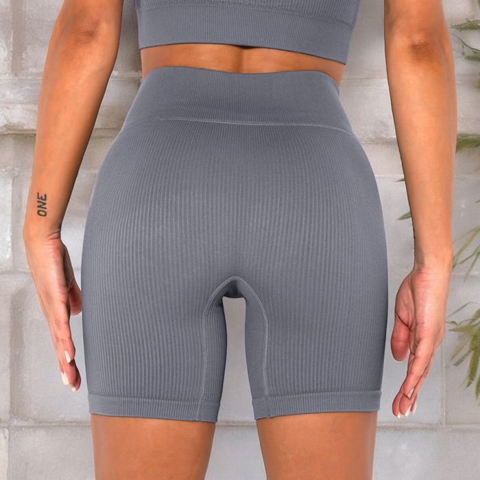 Women's High-Waisted Seamless Biker Shorts Ribbed Compression Yoga Workout Shorts for Fitness and Running