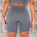 Gray Medium Women's High-Waisted Seamless Biker Shorts Ribbed Compression Yoga Workout Shorts for Fitness and Running